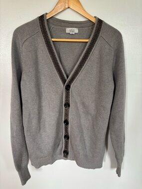 Adam Lippes Gray Cardigan with Leather Trim